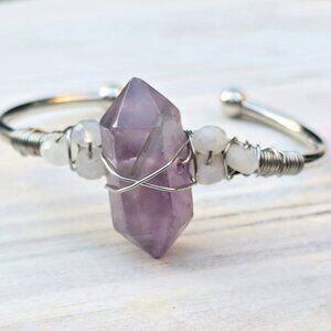 Amethyst & Moonstone ✦ Wire Wrap Intuition Cuff ✦ 925 Over Copper Talisman NWT